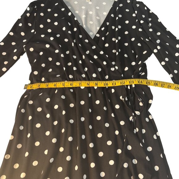 Black Polka Dot Wrap Style Long Sleeve Dress By Nine Britton - 1X - Picture 10 of 10